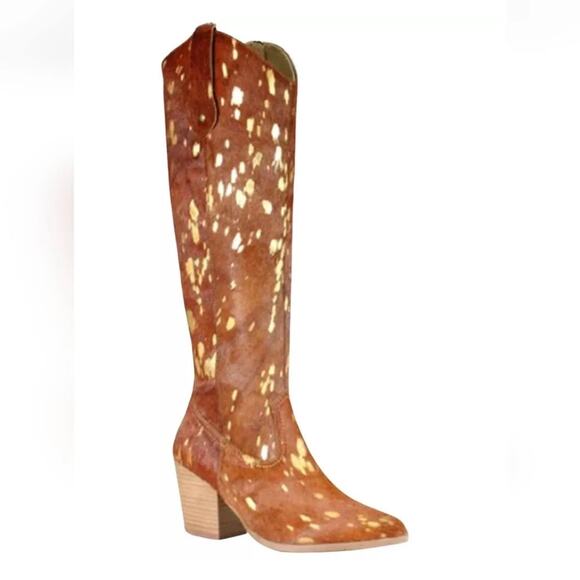 Women's Brown & Gold Speckled Heeled Cowboy Boots - Picture 2 of 6